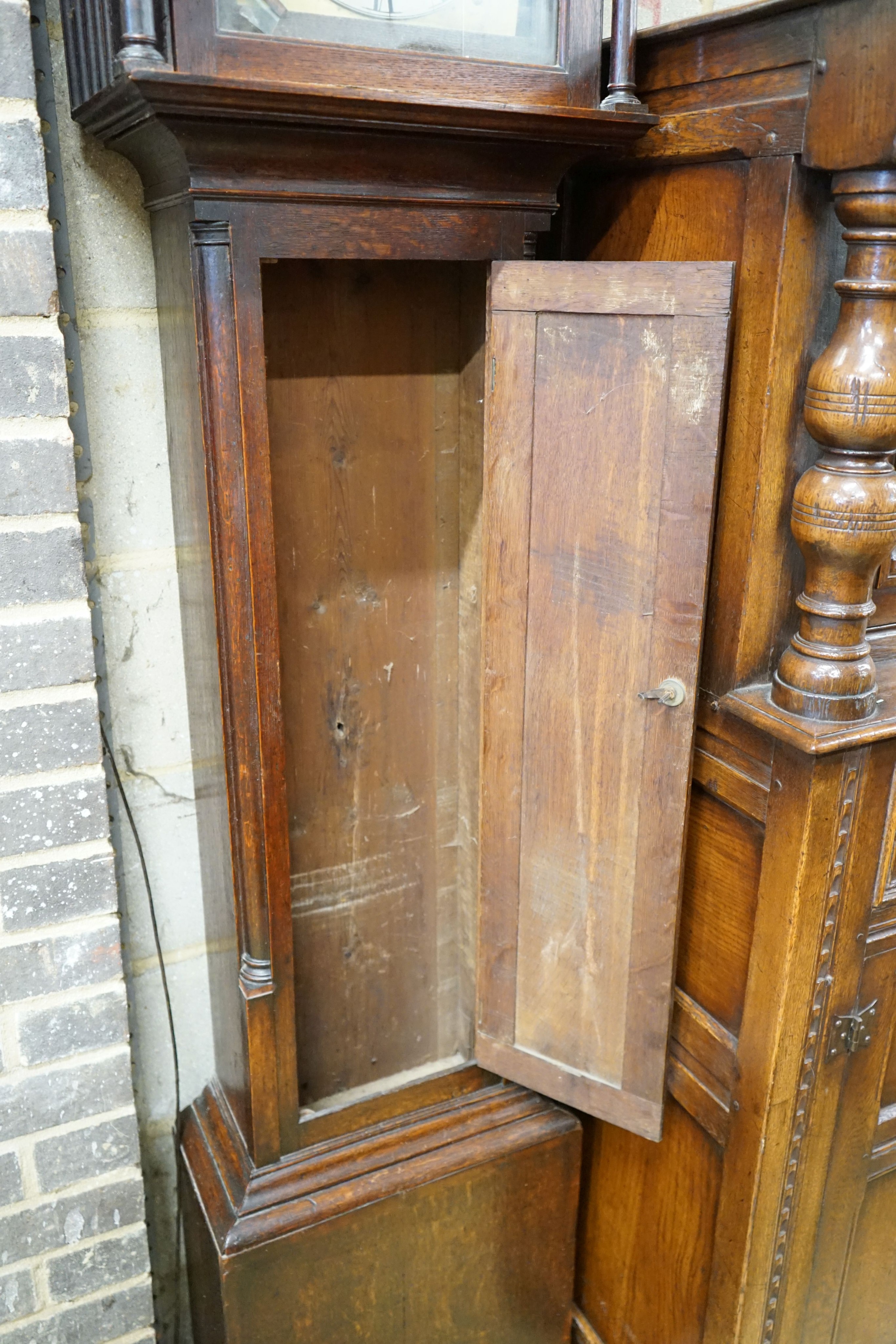 An 18th century oak 30 hour longcase clock, height 200cm